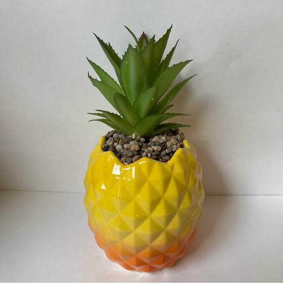 Garden Party Ceramic Pineapple Faux Succulent Planter Decor 9" Yellow/Orange - Picture 5 of 8